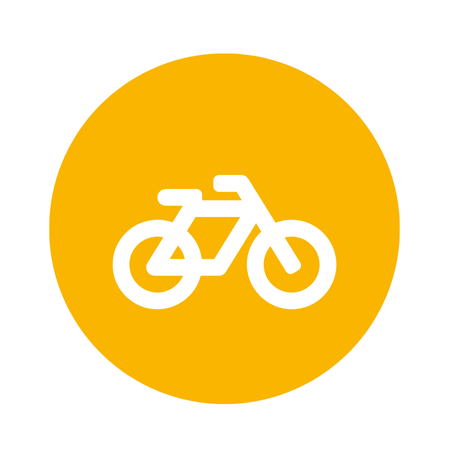 Ein einfaches weißes Fahrrad-Symbol, zentriert auf einem soliden gelben kreisförmigen Hintergrund.