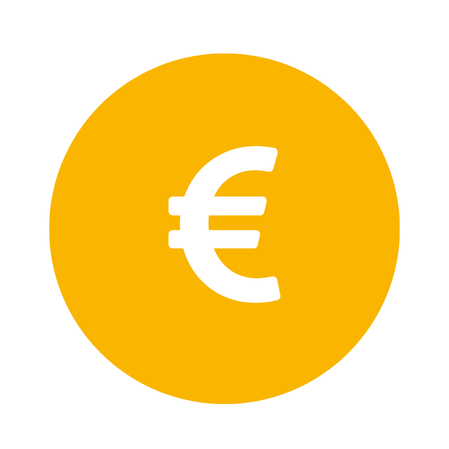 Ein fettes weißes Euro-Währungssymbol (€), zentriert auf einem soliden gelben kreisförmigen Hintergrund.