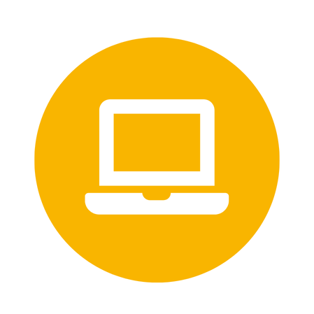 Ein einfaches weißes Laptop-Symbol, das auf einem soliden gelben kreisförmigen Hintergrund zentriert ist.
