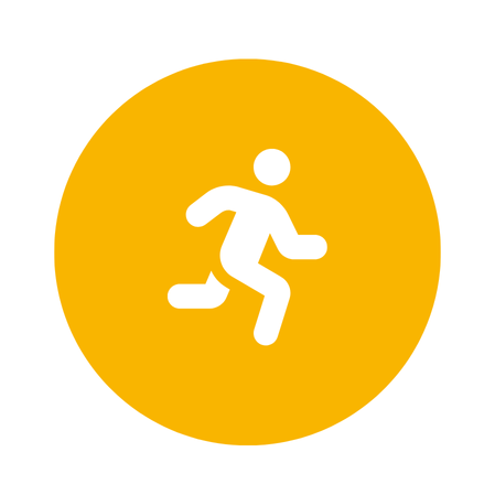 Ein weißes Symbol einer rennenden Person, zentriert in einem durchgehenden gelben Kreis.
